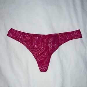 Victoria’s Secret Pink Lace Fuchsia Sheen Metallic Thong Strappy NWT XS